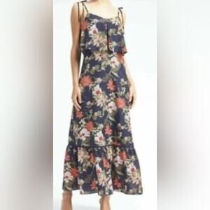 BANANA REPUBLIC Floral PRINT RUFFLE HEM MAXI DRESS, SIZE 10